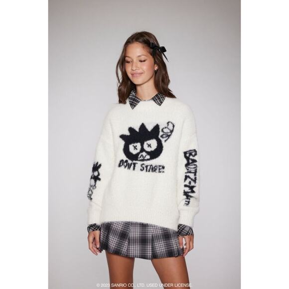 Hello Kitty and Friends Badtz-Maru Fuzzy Knit Sweater White Sweater Small - Picture 1 of 8